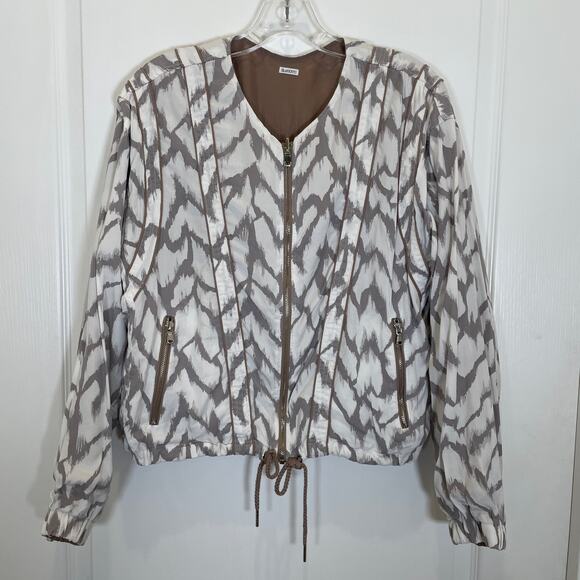 Blank NYC Reversible Bomber Jacket Taupe White Lyocell Zip Pockets M - Picture 7 of 9